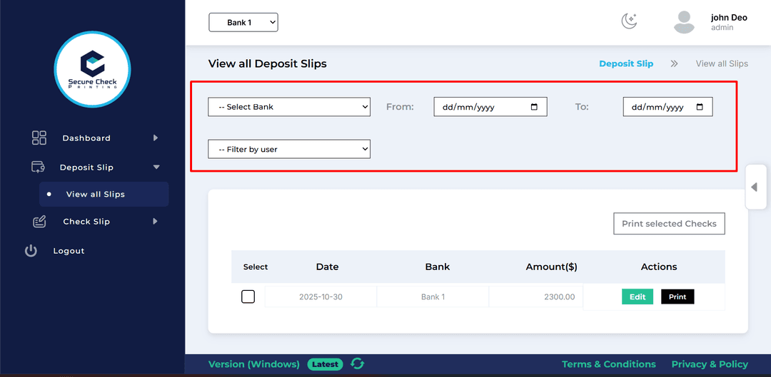 view all slips filter